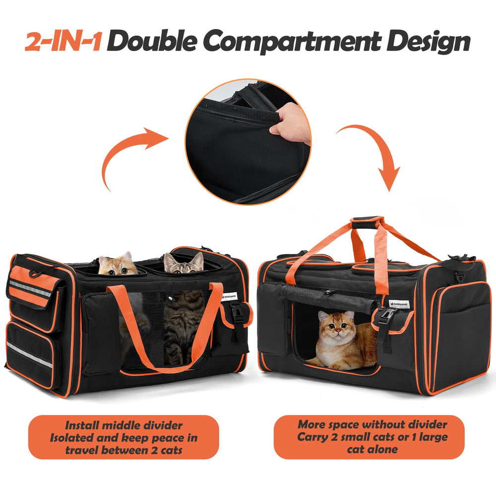 Odoland expandable cat carrier featuring 360-degree mesh windows for airflow and visibility.