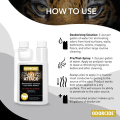 Odorcide Cat Attack apricot fragrance label emphasizes professional odor neutralization.