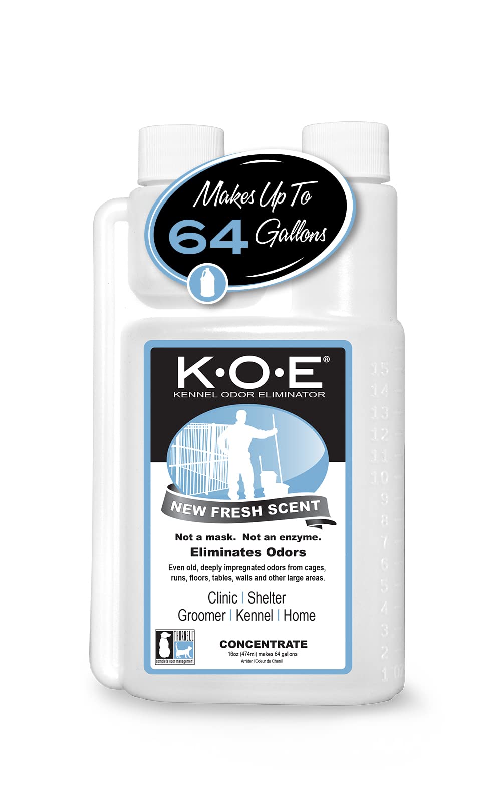 Odorcide K.O.E kennel odor eliminator bottle shown for powerful room deodorization.