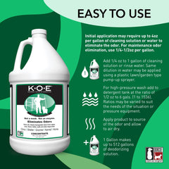 Odorcide K.O.E. odor eliminator dilution and use for easy, powerful odor control.