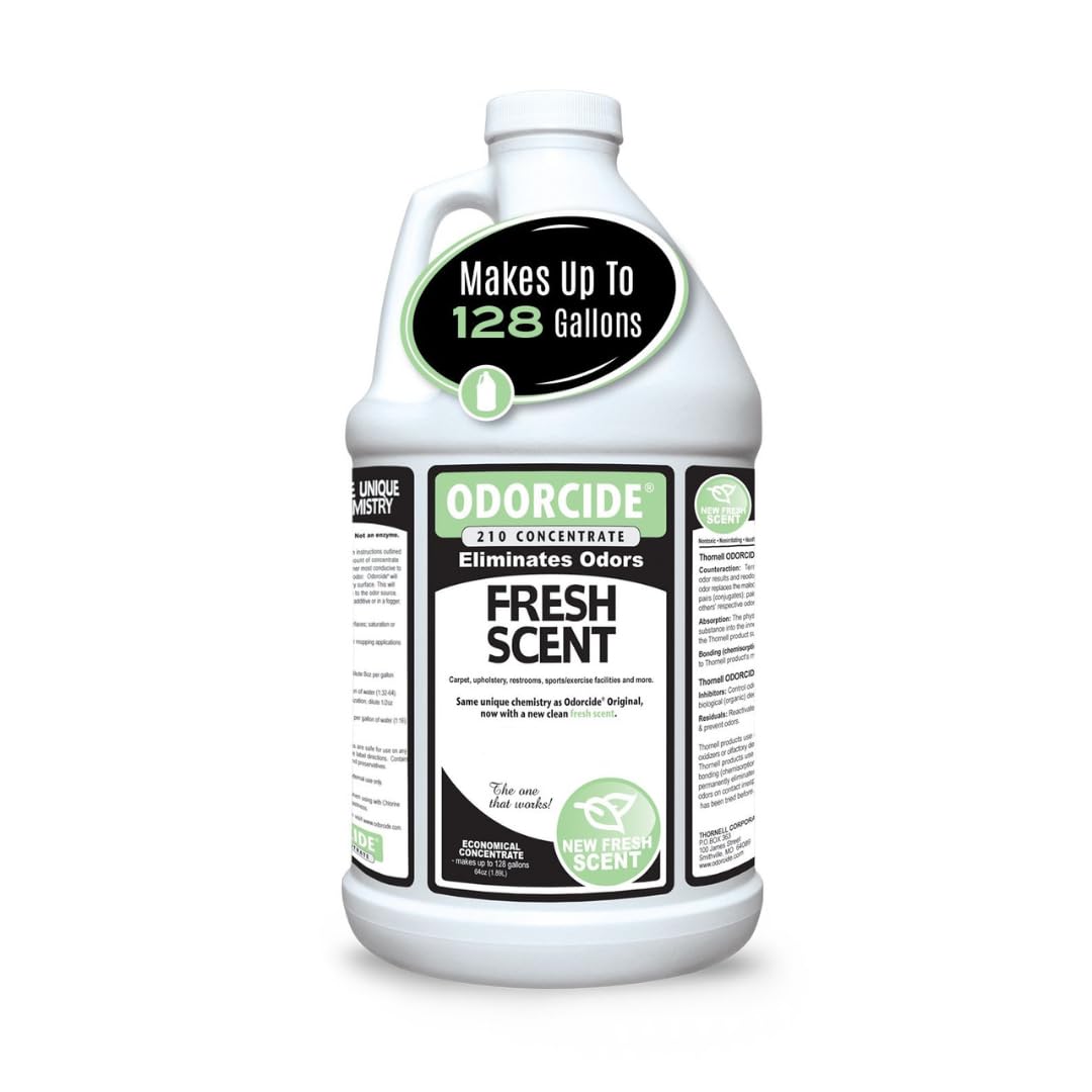 Odorcide odor eliminator concentrate bottle providing powerful odor control for carpets, upholstery, and hard floors