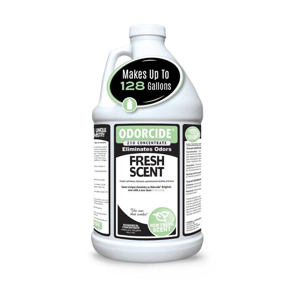 Odorcide odor eliminator concentrate bottle providing powerful odor control for carpets, upholstery, and hard floors