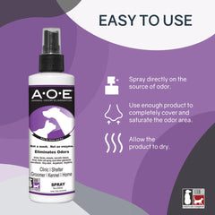 Odorcide pet odor eliminator sprayed on a pet for odor control