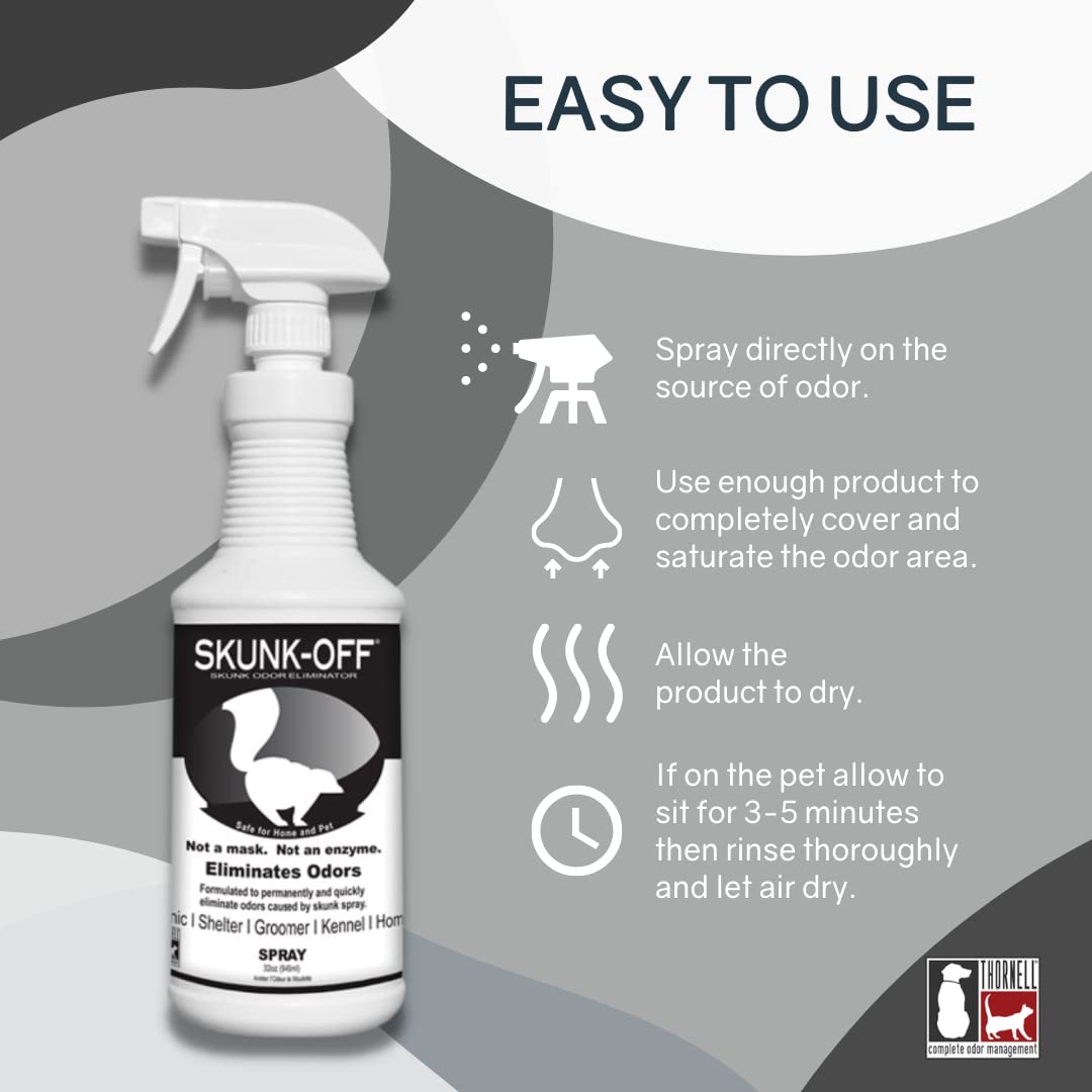 Odorcide Skunk Off pet spray application used directly on pets after a skunk encounter.