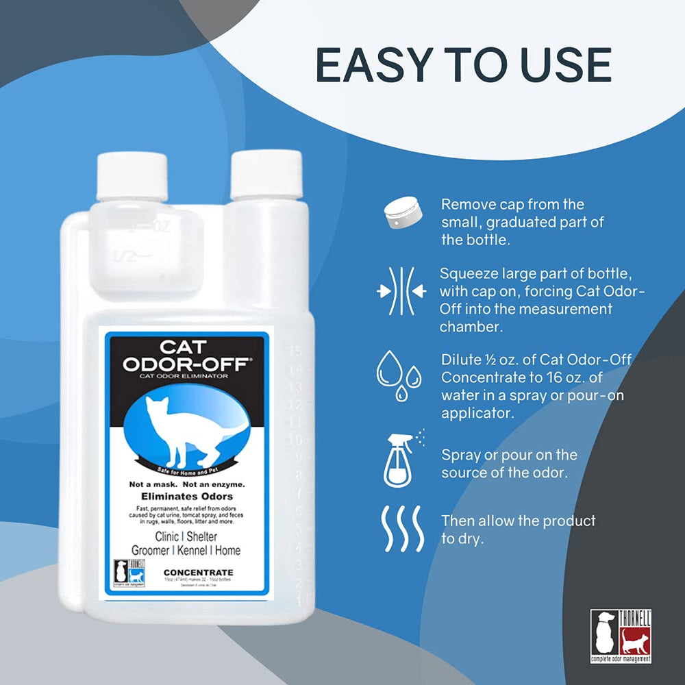 Odorcide Thornell Cat Odor-Off application demonstrates thorough saturation to target odor sources.