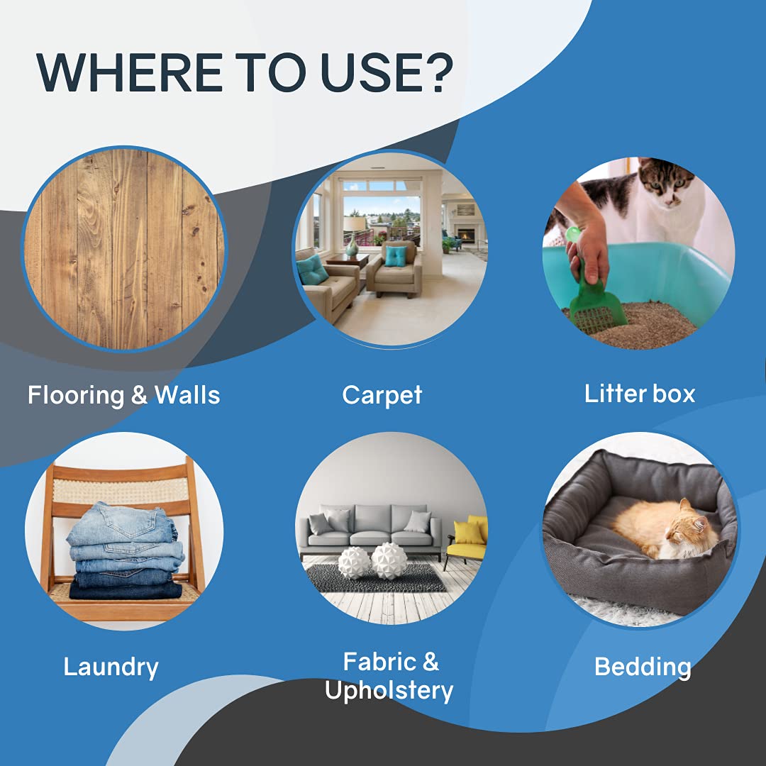 Odorcide Thornell Cat Odor-Off spray depicts quick odor neutralization at the source.