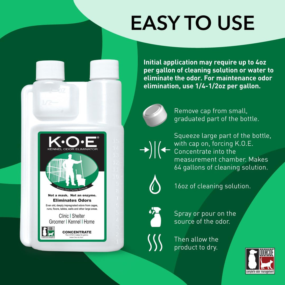 Odorcide KOE Kennel Odor Eliminator being prepared with dilution setup for wide-area use
