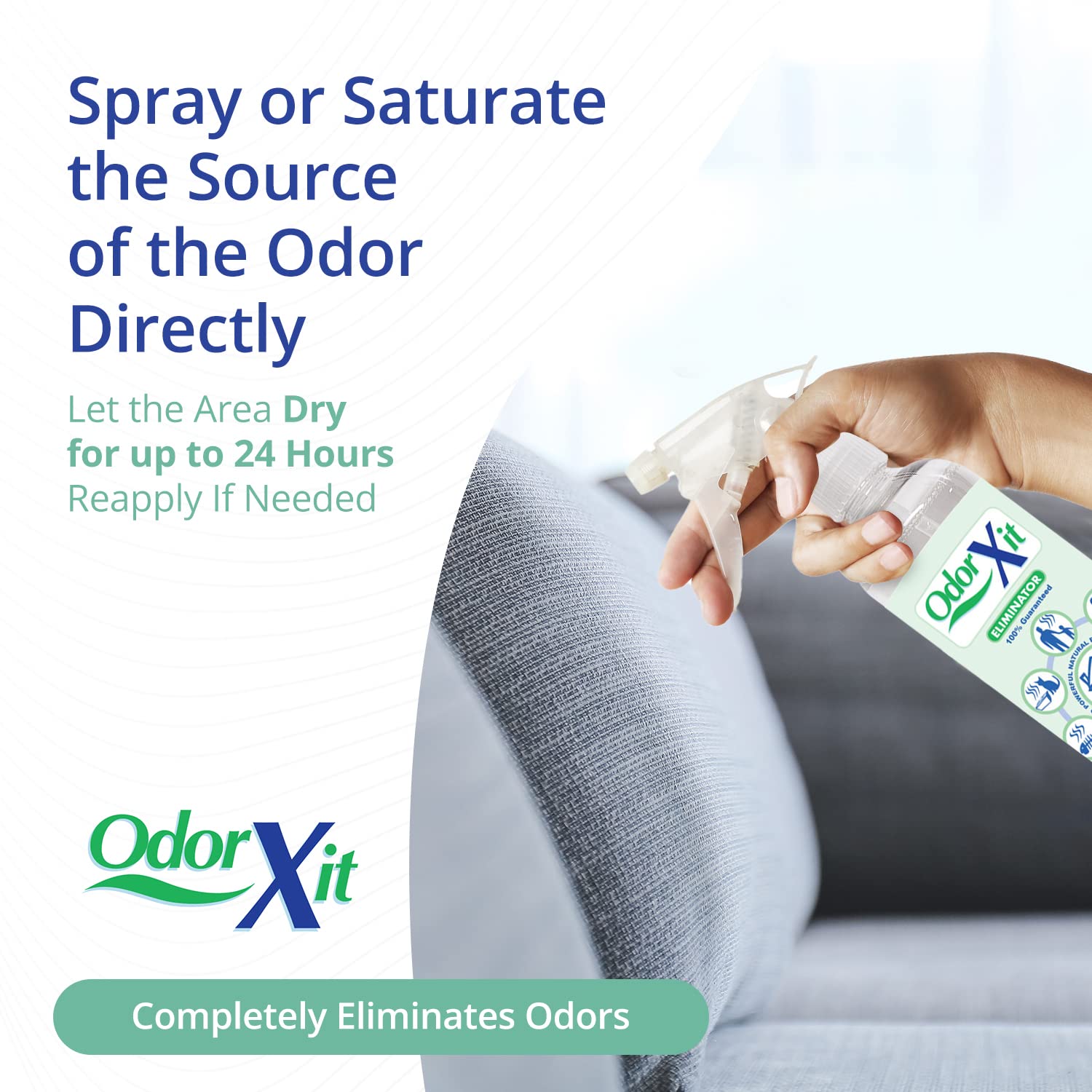 OdorXit scene shows safe use around pets and children
