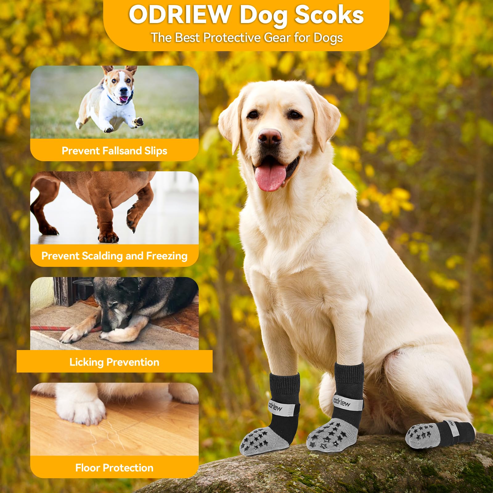 ODRIEW dog socks with reflective strap for nighttime safety