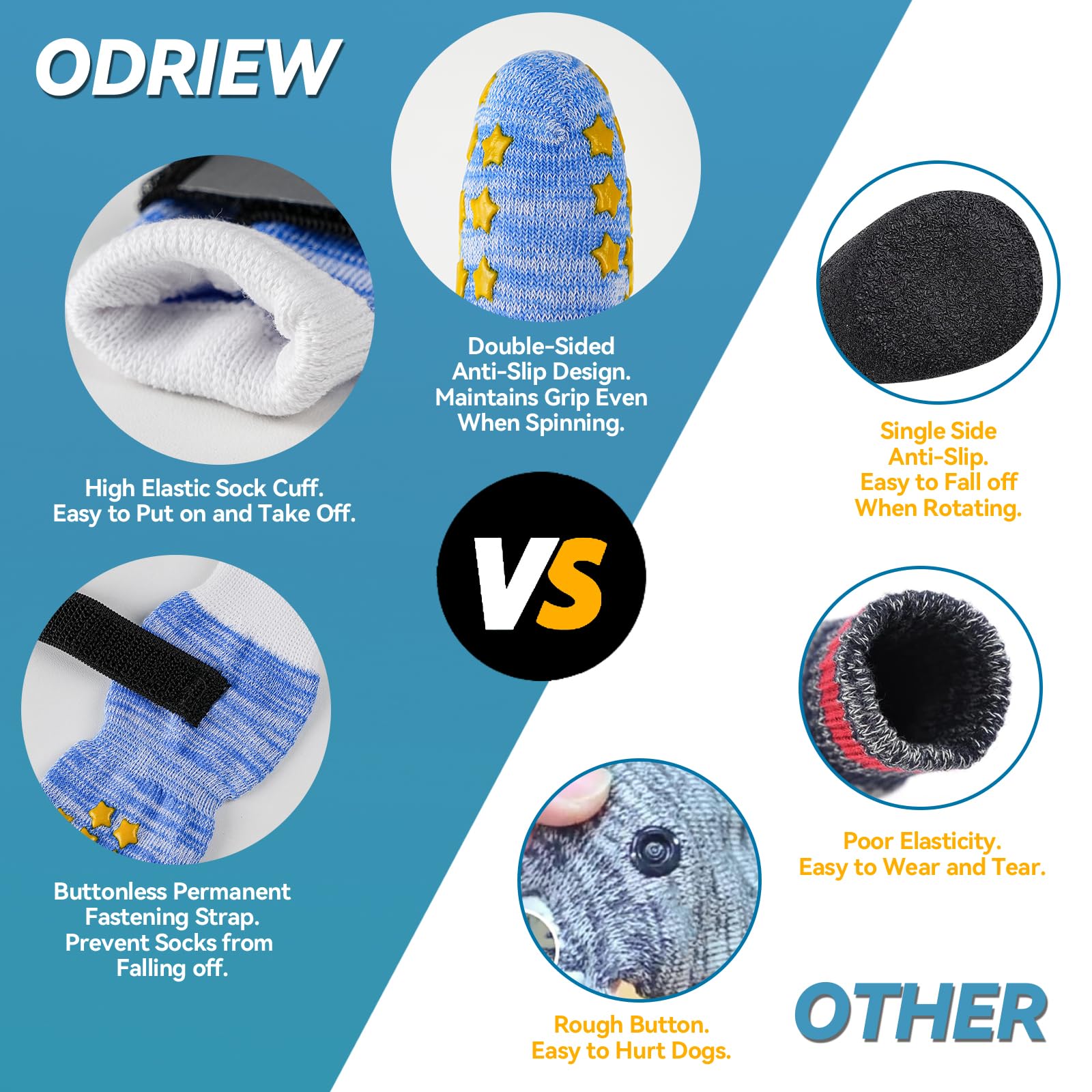 ODRIEW XL blue dog socks designed for larger dogs.