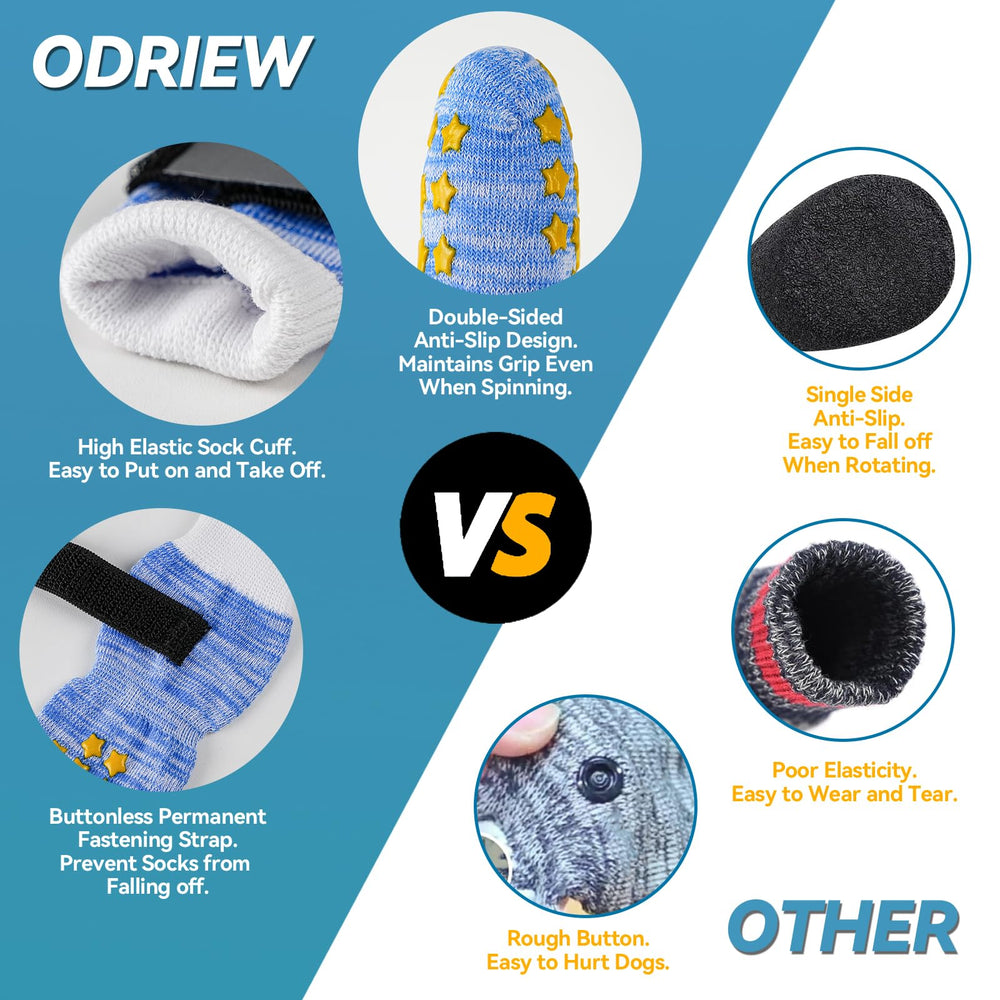 ODRIEW XL blue dog socks designed for larger dogs.