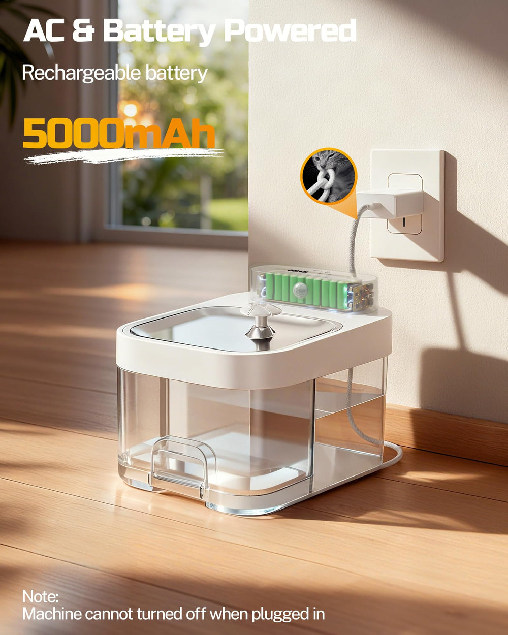ODSD dual power mode with plug-in and battery options for uninterrupted hydration.
