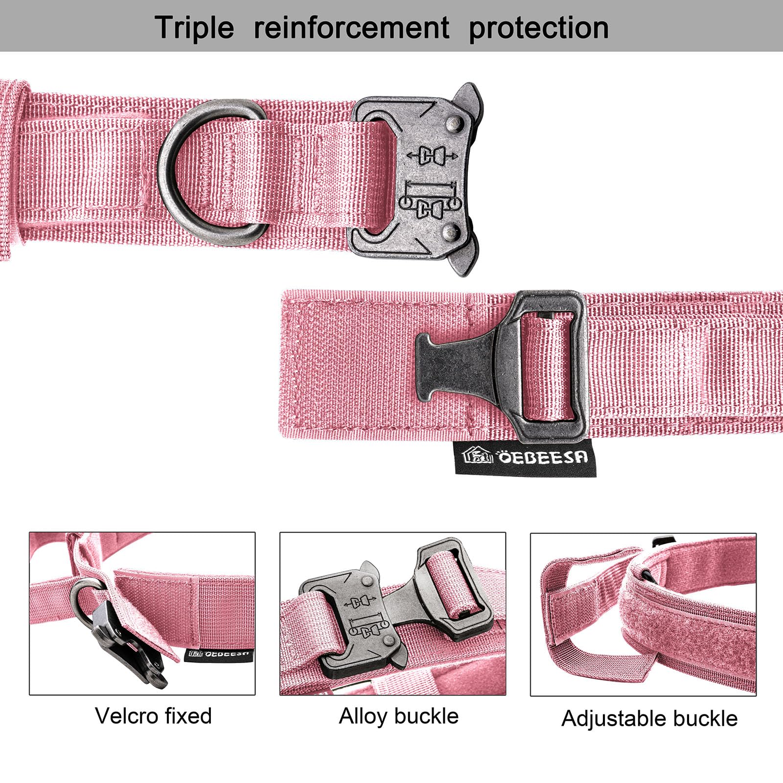 OEBEESA tactical dog collar double D-ring adds versatile leash and tag options