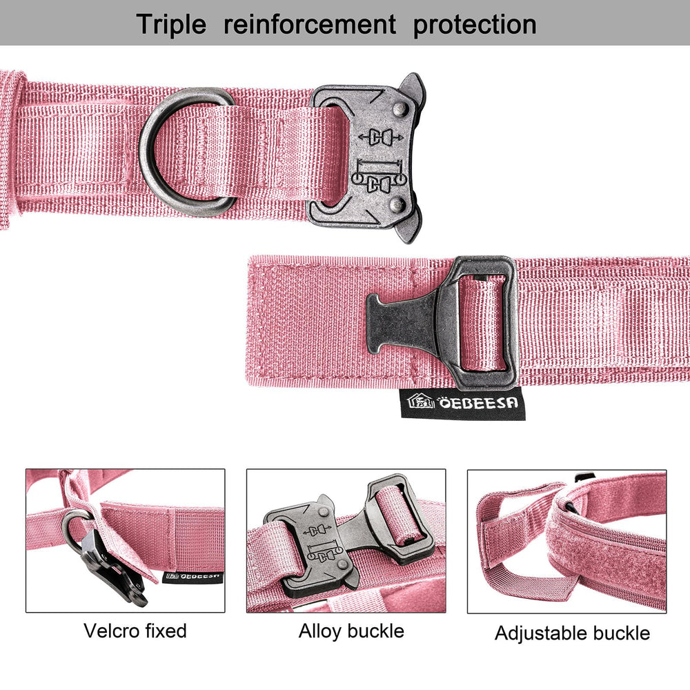 OEBEESA tactical dog collar double D-ring adds versatile leash and tag options