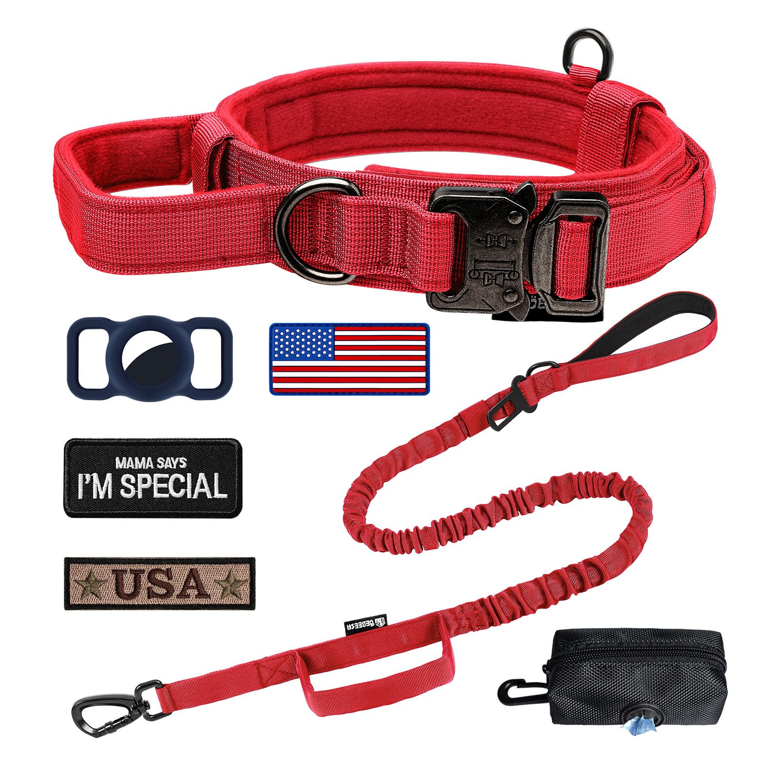 OEBEESA tactical dog collar handle closeup with cushioned grip for comfortable training.