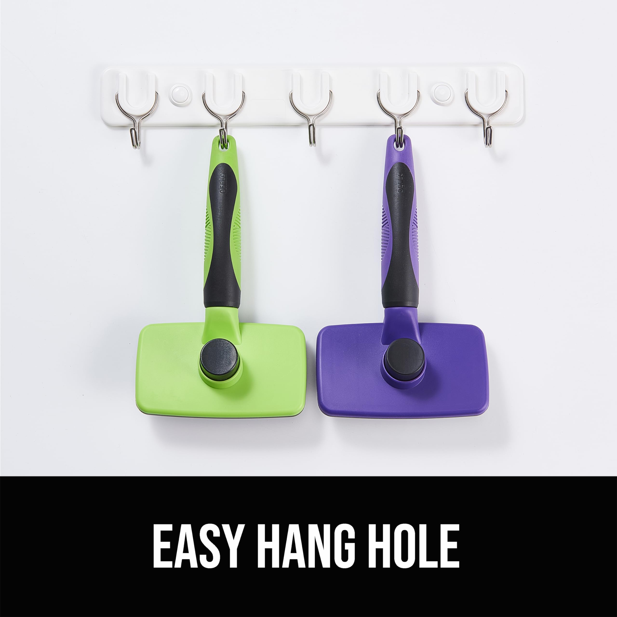 OEFEO brush hanging hole shows convenient storage after grooming.