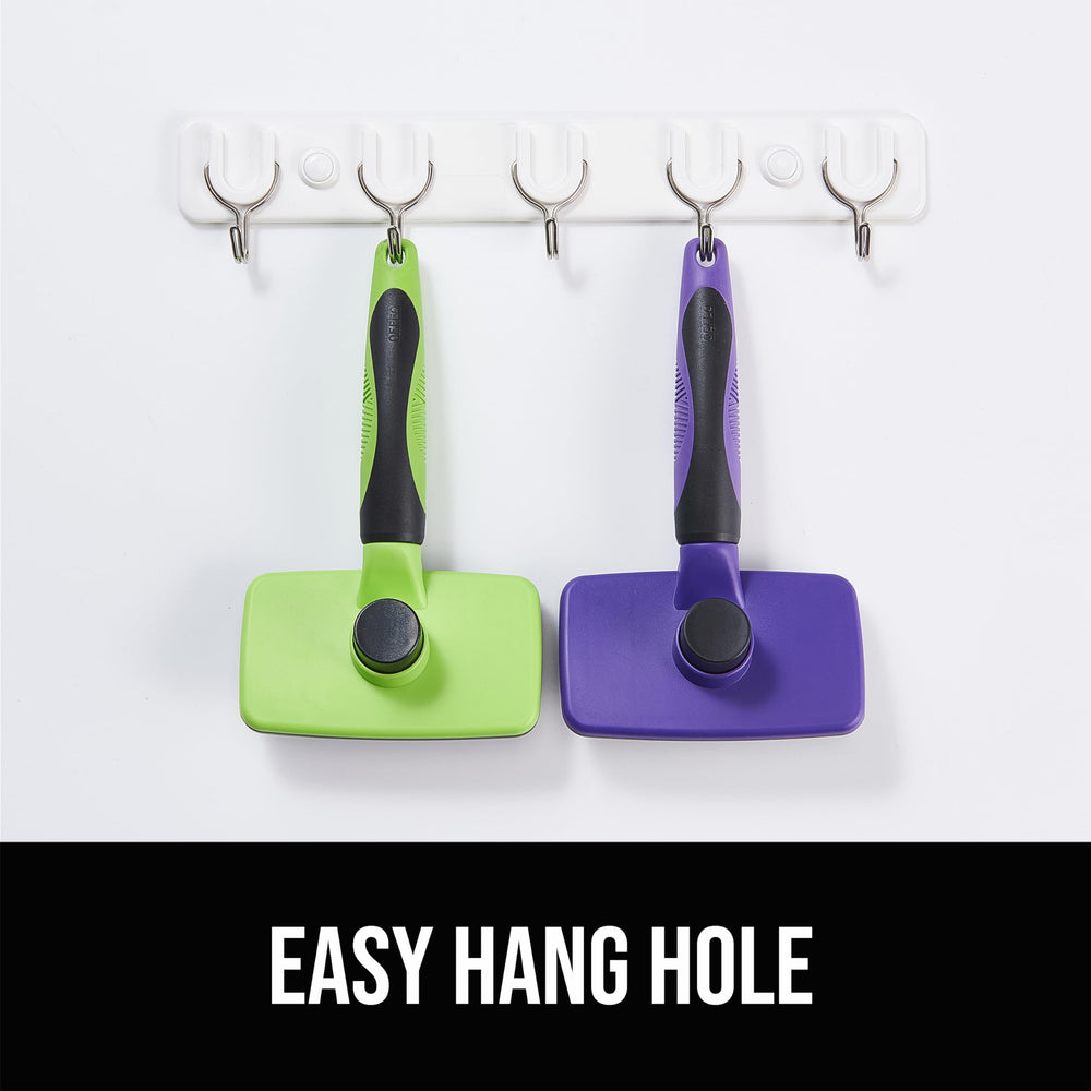 OEFEO brush hanging hole shows convenient storage after grooming.
