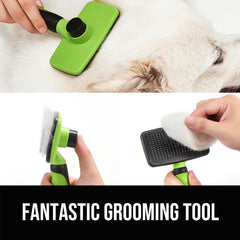 OEFEO self-cleaning button close-up demonstrates quick, effortless fur release.