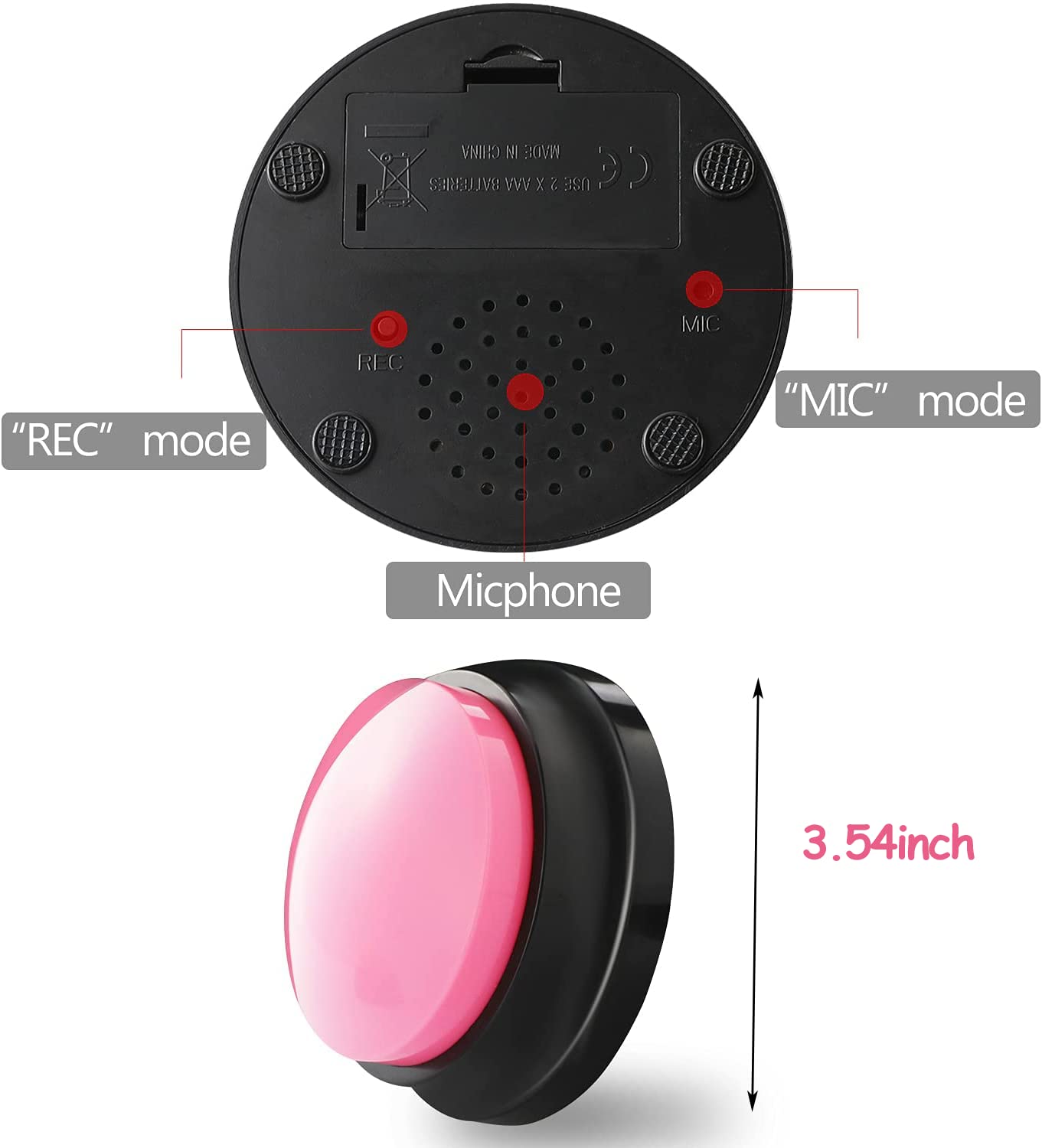 OFVENS compact recorder button close-up highlights its small size.