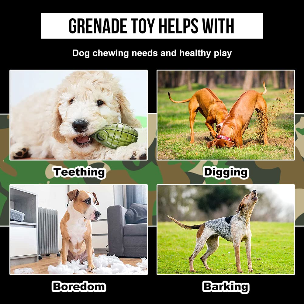 O.G.B. grenade dog toy tug-of-war action promotes active fetch and engagement.