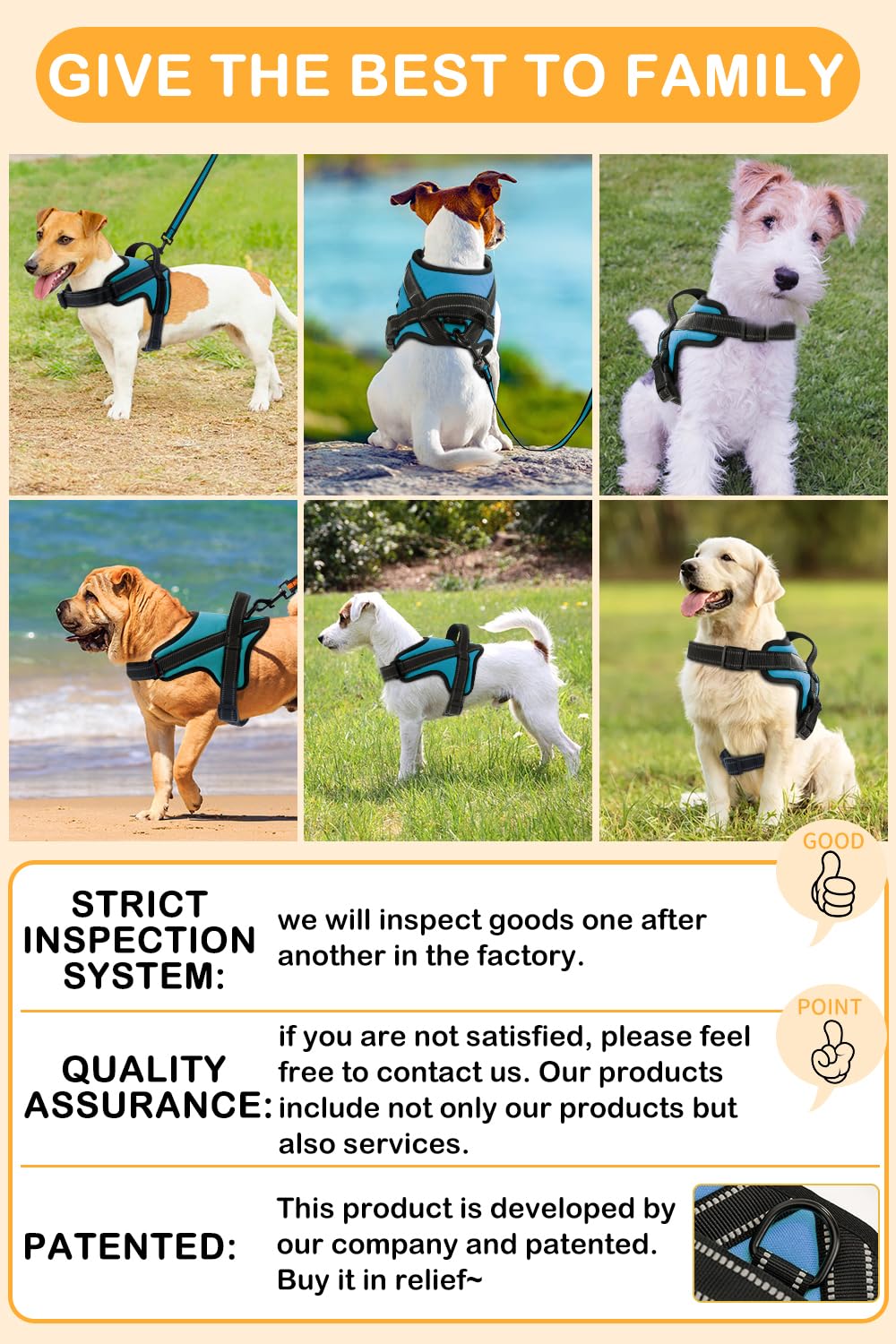 OGURIYA dog harness durable Oxford exterior with breathable mesh lining.