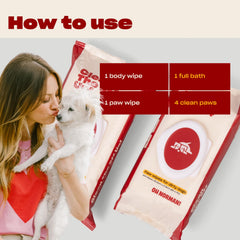OH NORMAN! dog grooming wipes application scene demonstrates safe cleansing on fur