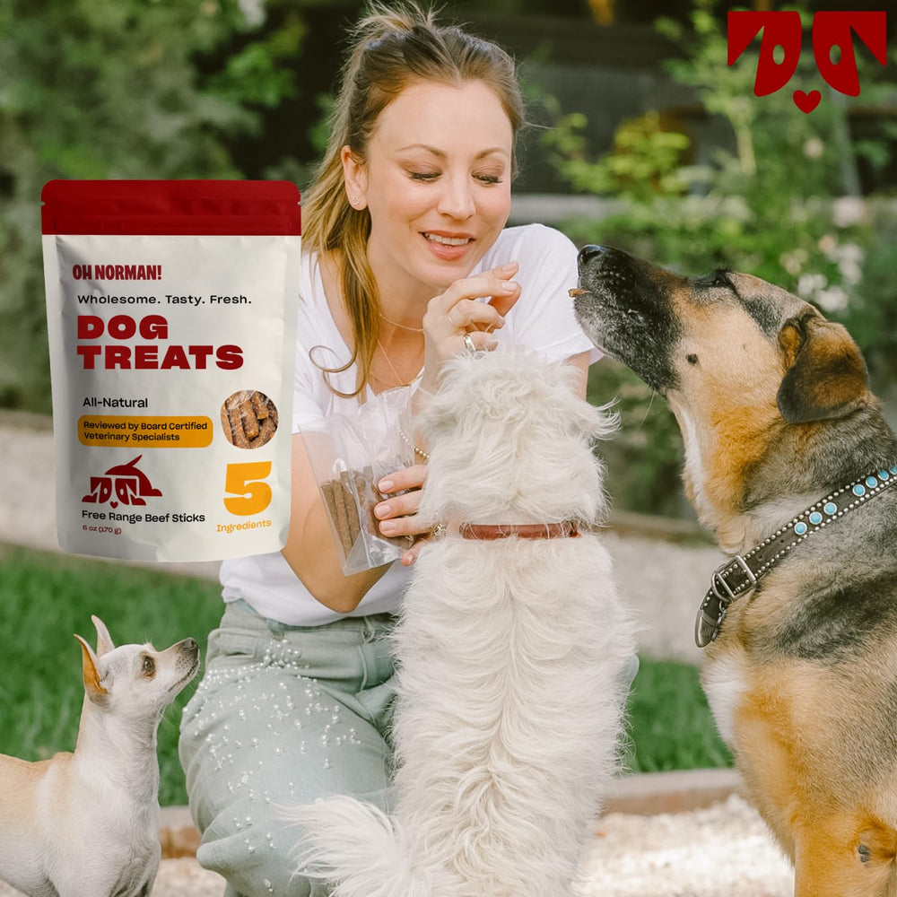 OH NORMAN! ethically sourced image signals a sustainability-minded treat choice for mindful pet parents.