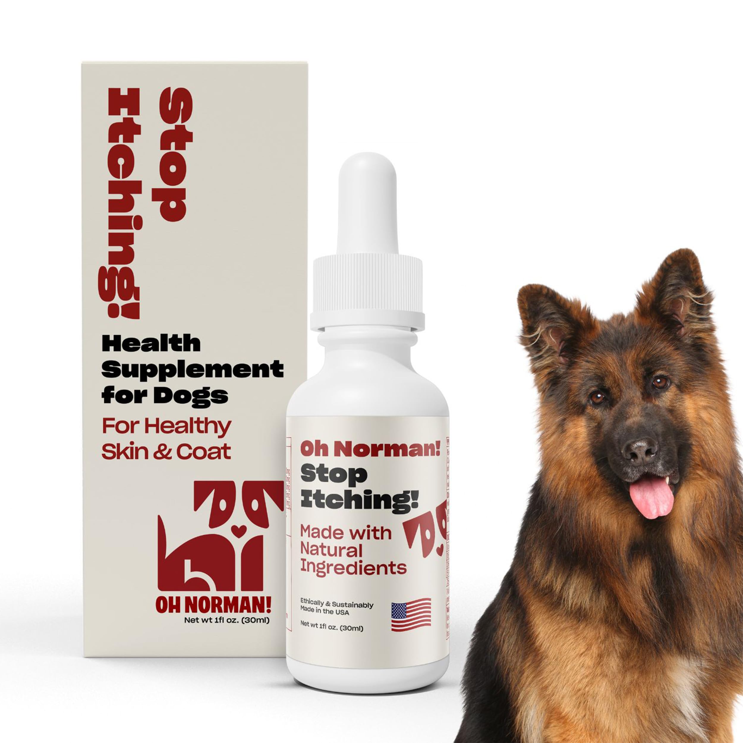 OH NORMAN! Stop Itching vet-nutritionist-backed seal on packaging communicates professional guidance