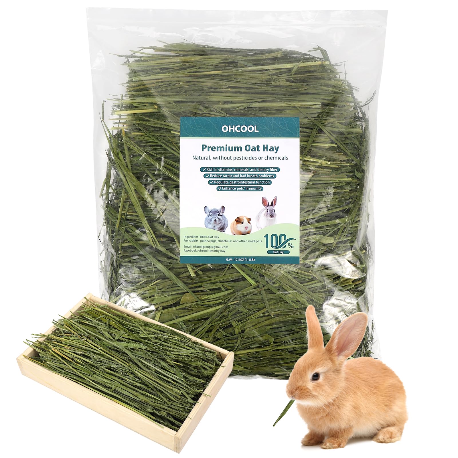 Ohcool Premium Oat Hay bundle for rabbits and small pets supports digestion with natural fiber.