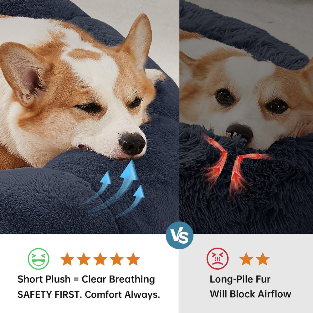 OhGeni donut bed dog relaxing blue provides ample space for lounging and stretching