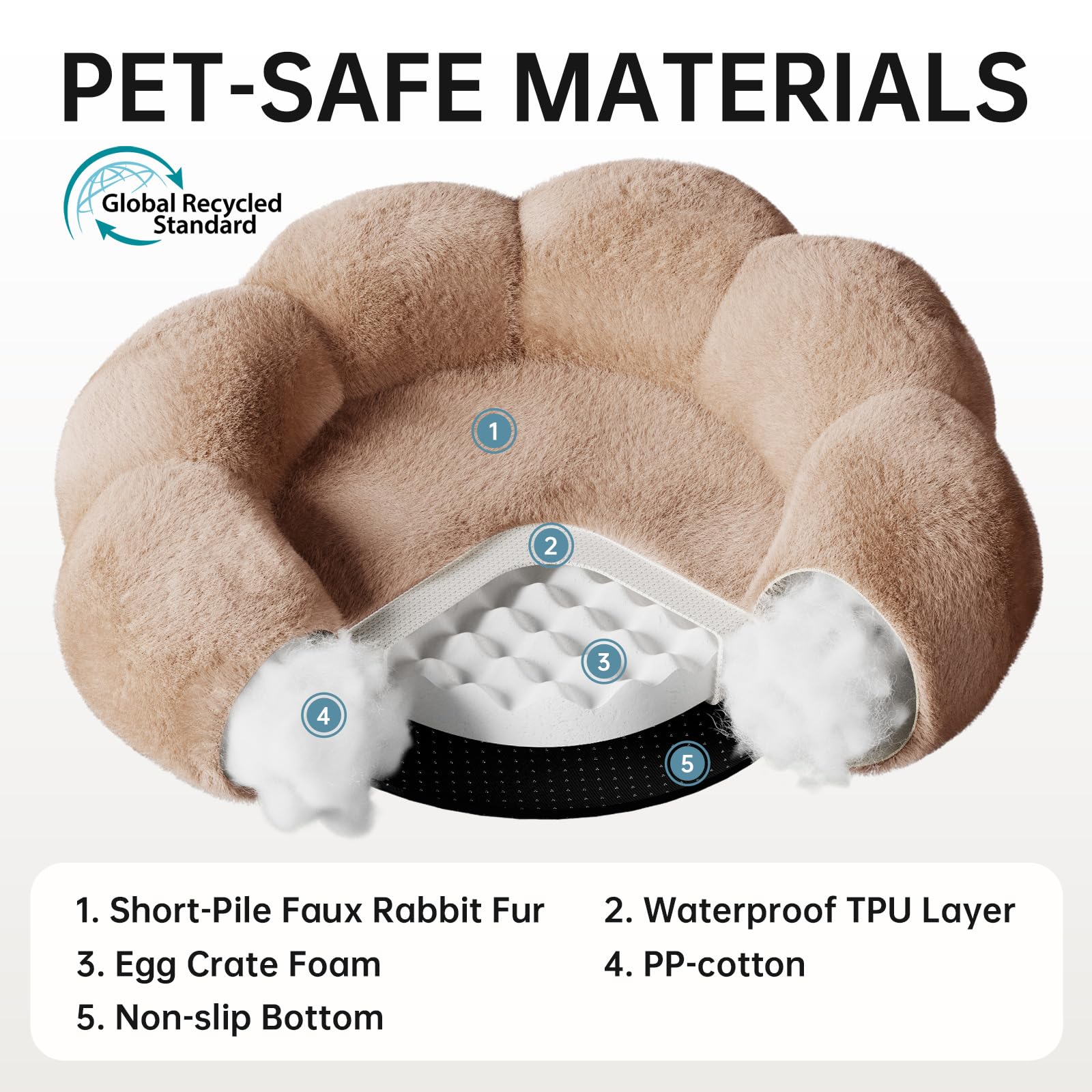 OhGeni Calming Donut Bed camel 31-inch round bed fits medium pets.