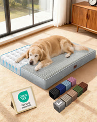 OhGeni dog bed gray cover close-up shows durable zipper for easy cleaning.