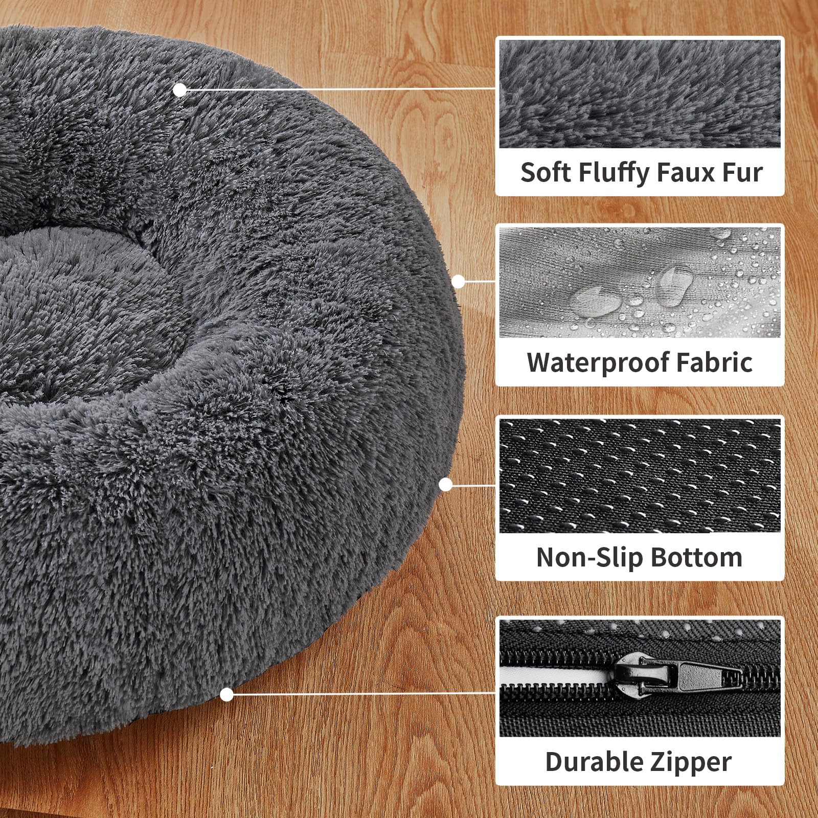 OhGeni donut bed waterproof removable cover close-up leak protection
