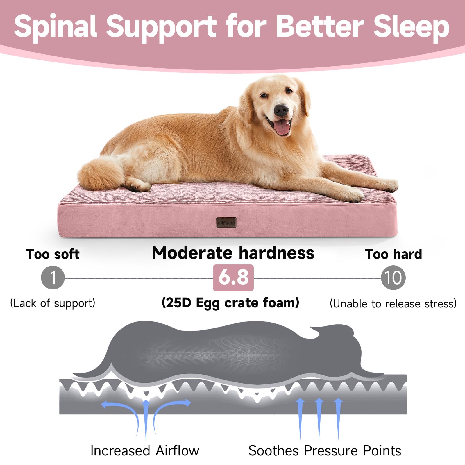 OhGeni orthopedic bed non-slip bottom ensures stable placement on hardwood or tile.