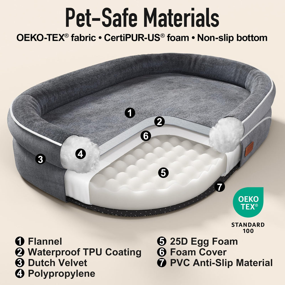 OhGeni gray fabric close-up showcases durable, comfortable, pet-safe materials.