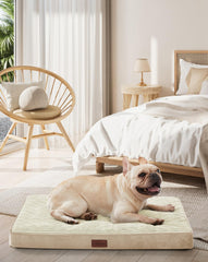 OhGeni orthopedic dog bed 30-inch front view in khaki, supports joints.
