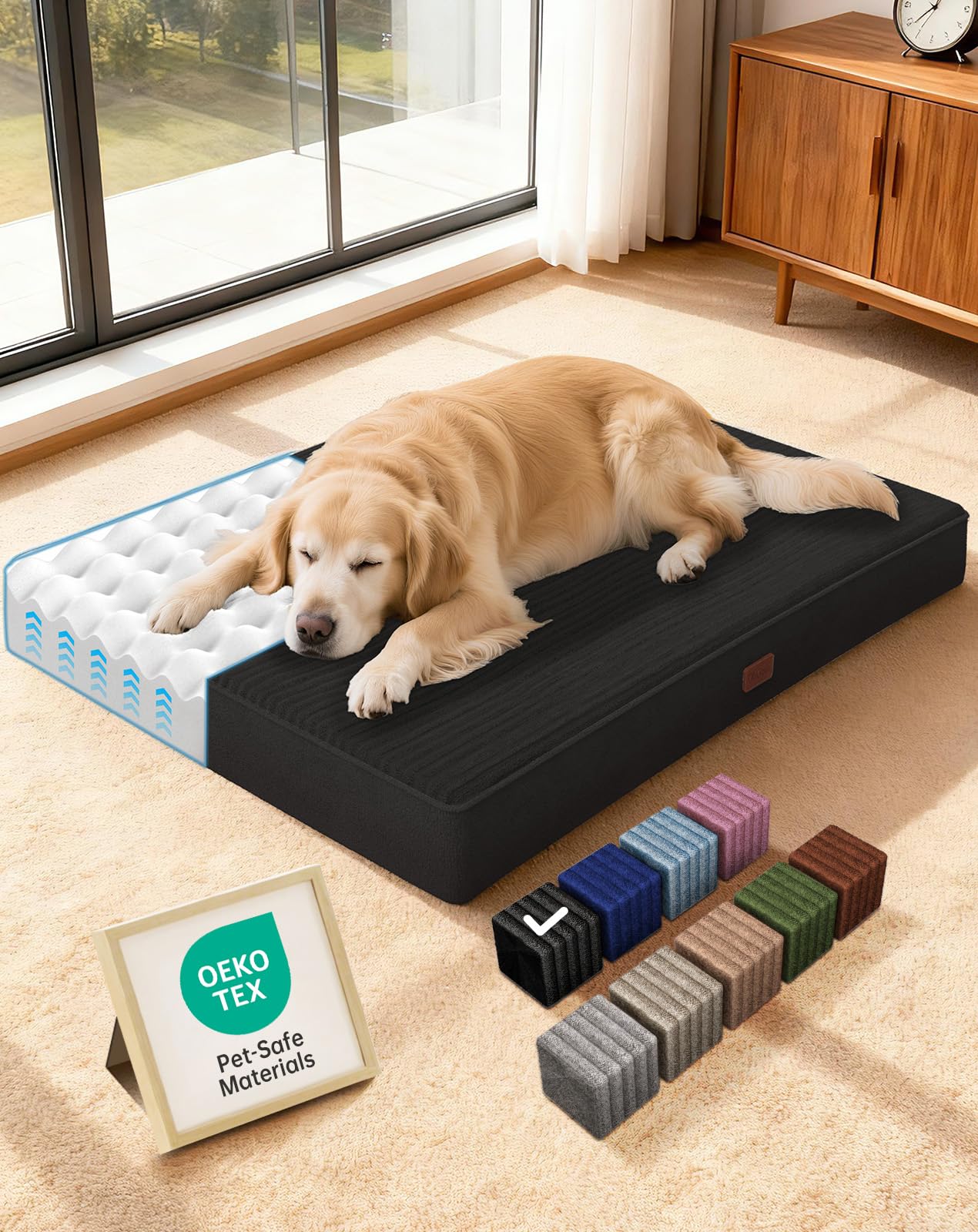 OhGeni orthopedic dog bed 41in front view showcases ample space for large dogs.
