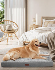 OhGeni orthopedic dog bed 44in gray top view highlighting roomy lounging space.