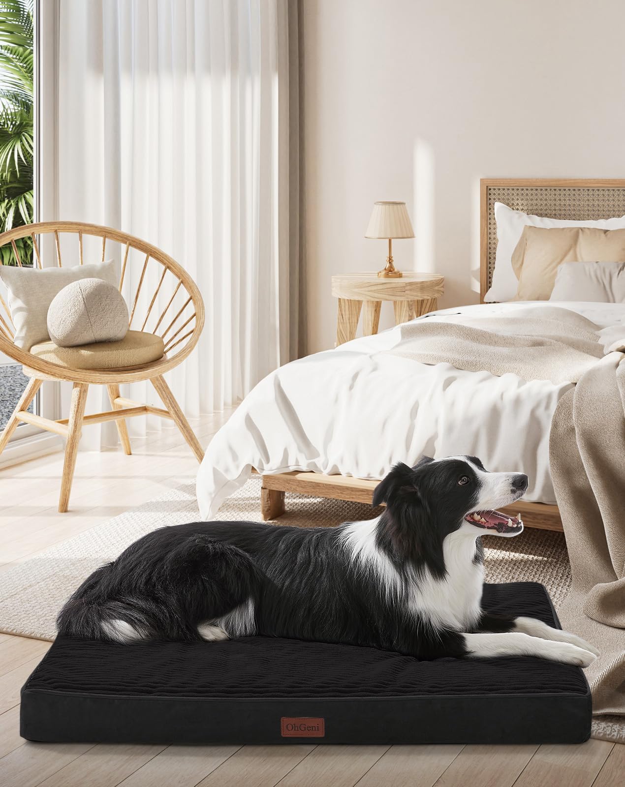 OhGeni orthopedic dog bed with egg-crate foam for targeted joint relief during naps.