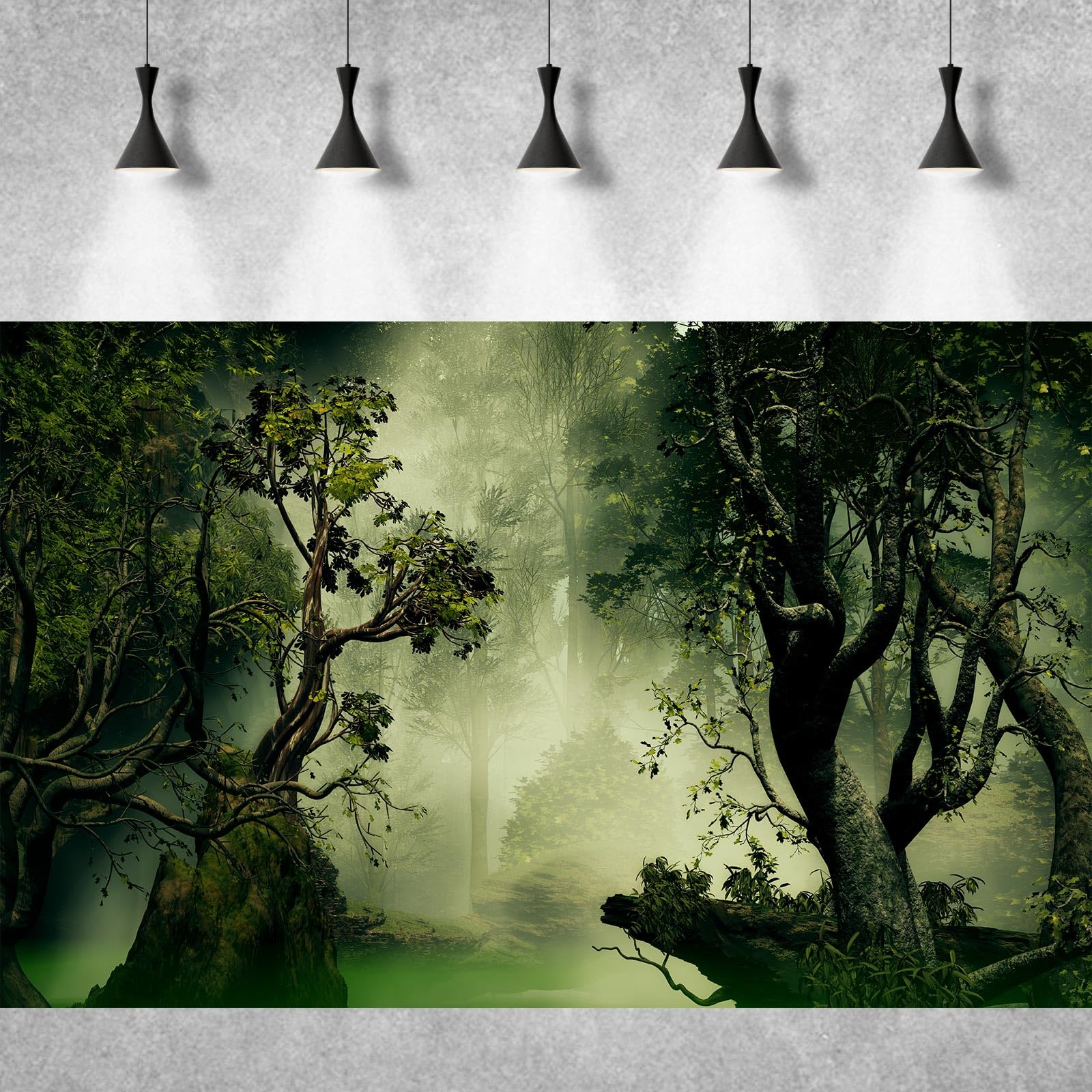 OHIOCATII old trees rainforest scene behind aquariums creates immersive backdrop.