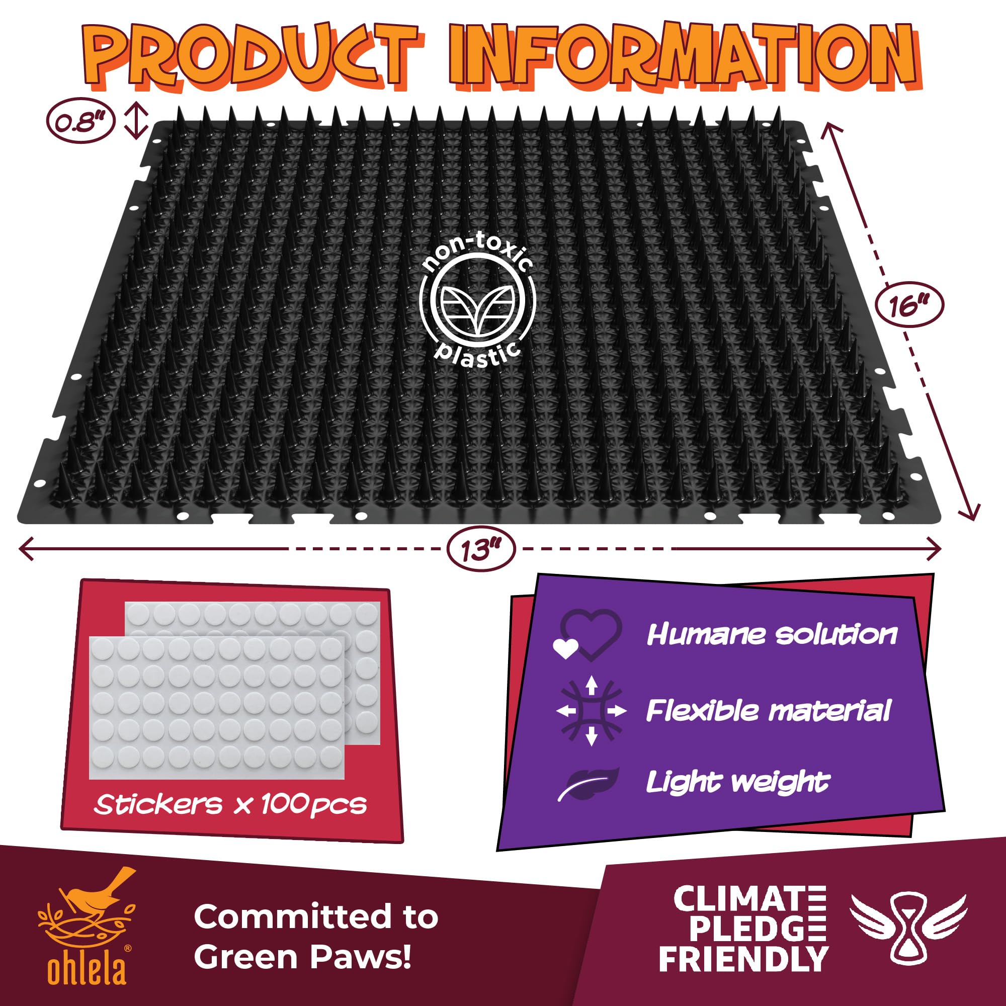 ohlela scat mats closeup spikes pet-safe training boundary aid.