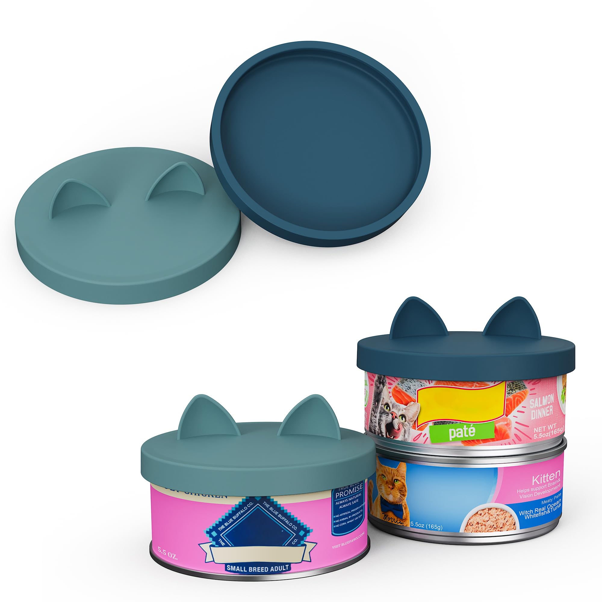 OHMO 2-pack pet food can lids in dark blue seal small cans for freshness