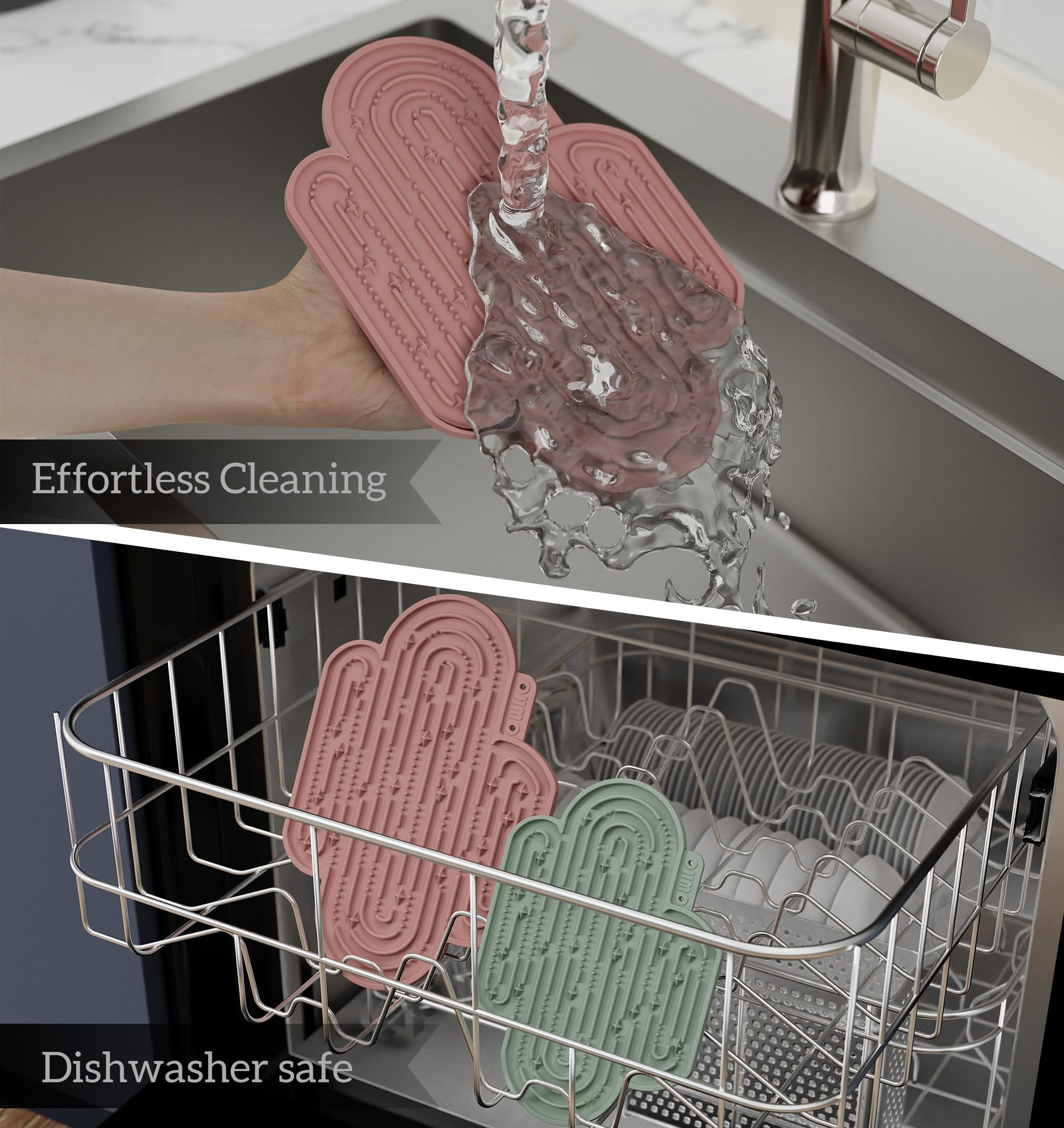 OHMO Cactus Lick Mat dual-pack setup shown for multiple spaces in a home.