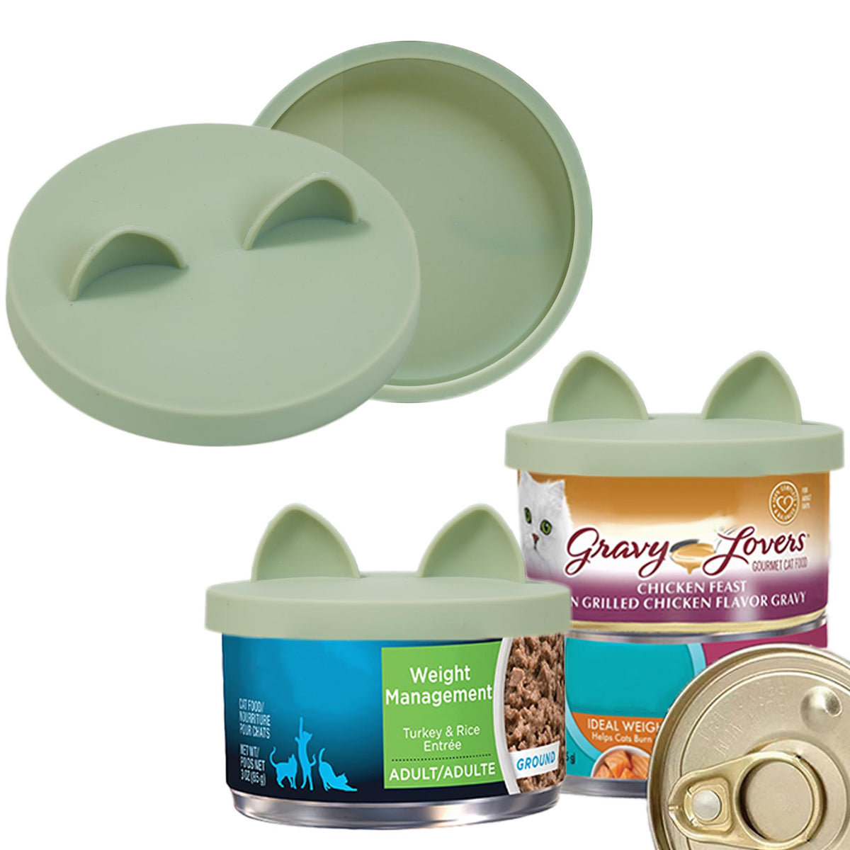 OHMO cat-can lid small-3oz green securely fits 3 oz cans for freshness