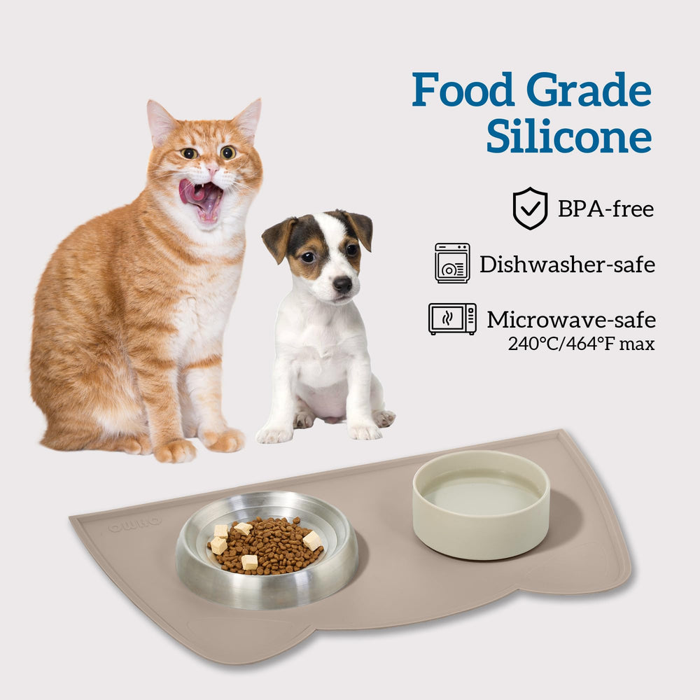 OHMO Cat Food Mat anti-slip surface demonstrates secure placement during feeding.