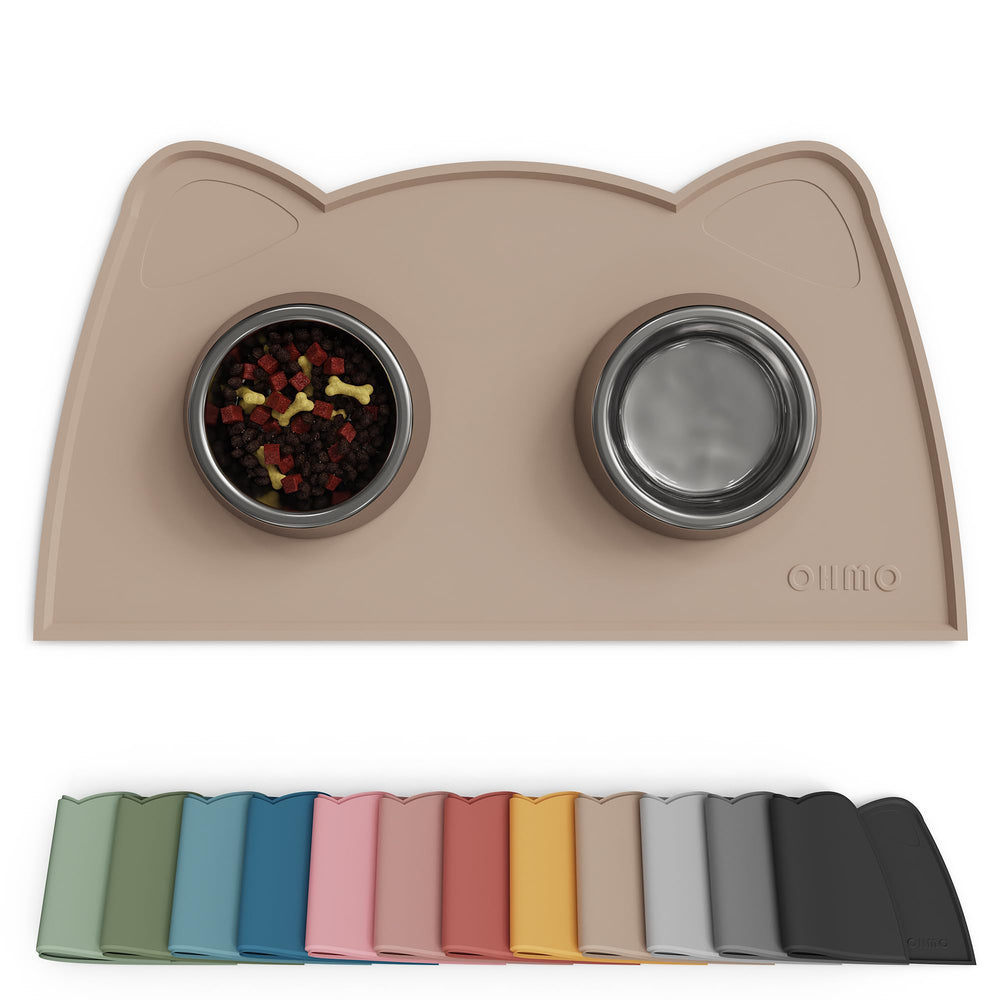 OHMO Cat Food Mat beige front view highlights spill protection and tidy feeding spaces.