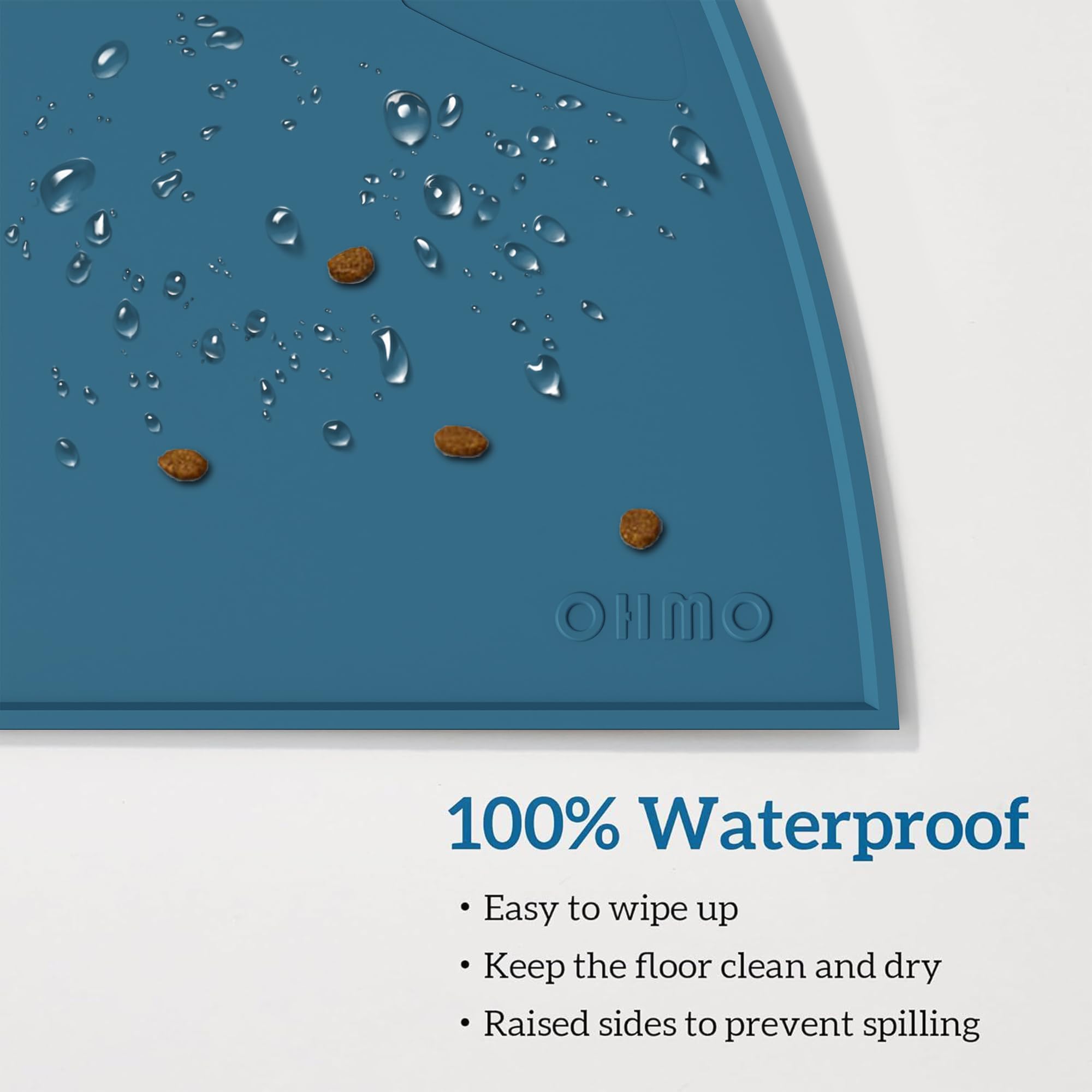 OHMO cat food mat easy-clean surface ready for quick wipe downs.