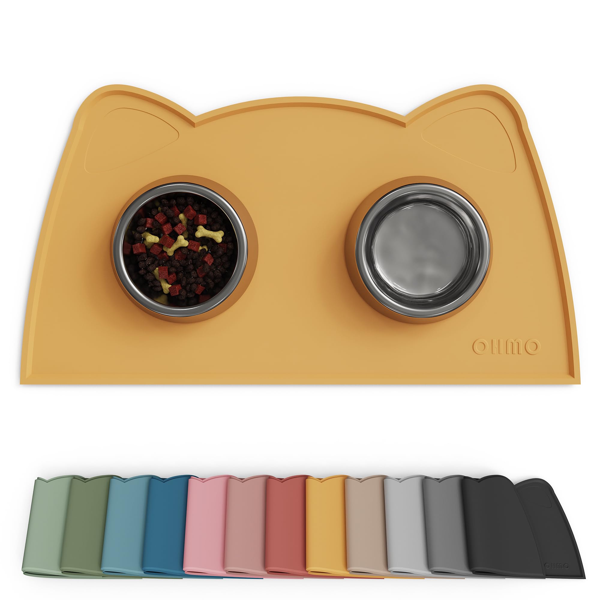 OHMO cat food mat with raised lip keeps spills contained.