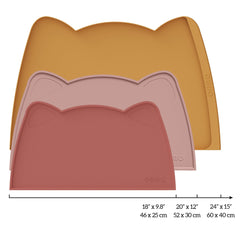 OHMO cat food mat outer lip shows spill protection for cleaner floors.