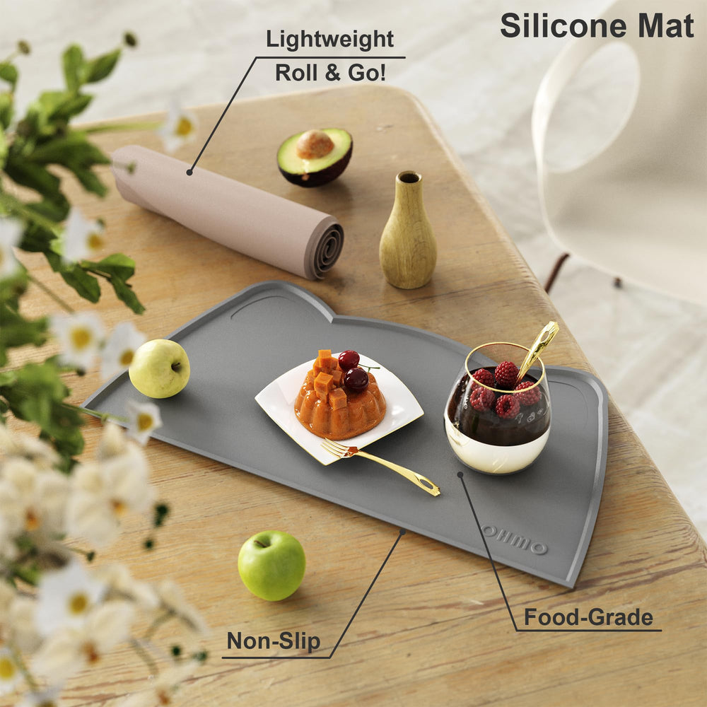 OHMO cat-food-mat rolled for travel and storage convenience.